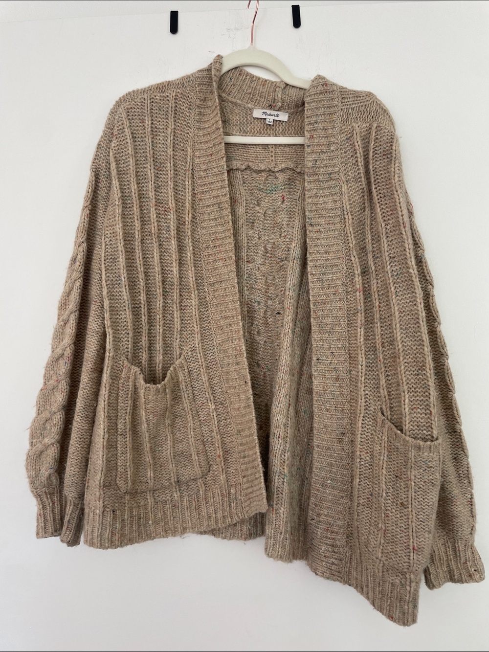 Madewell Taupe Ribbed Open-Front Pocket Cardigan